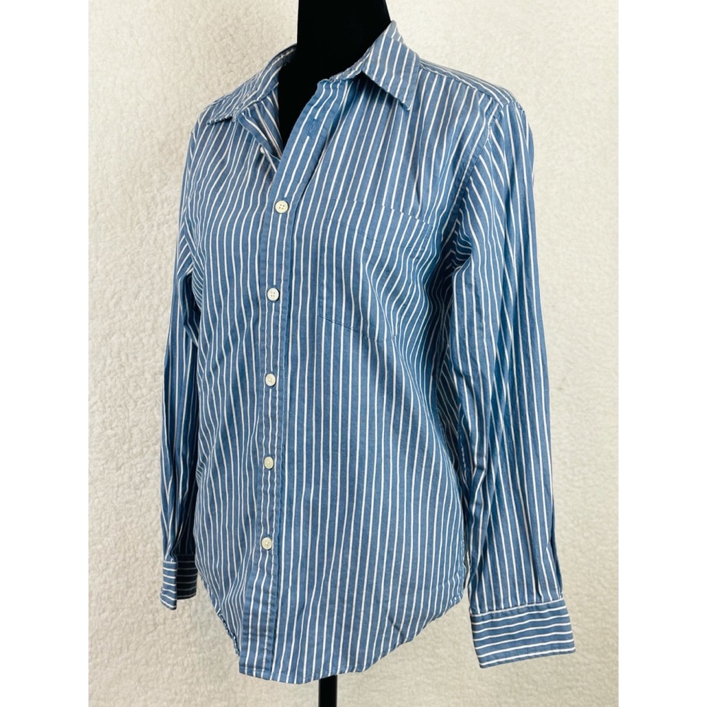 FADED GLORY • Vintage Wash Blue Striped Long Sleeve Button-Down Shirt, L 12/14 - Picture 4 of 14